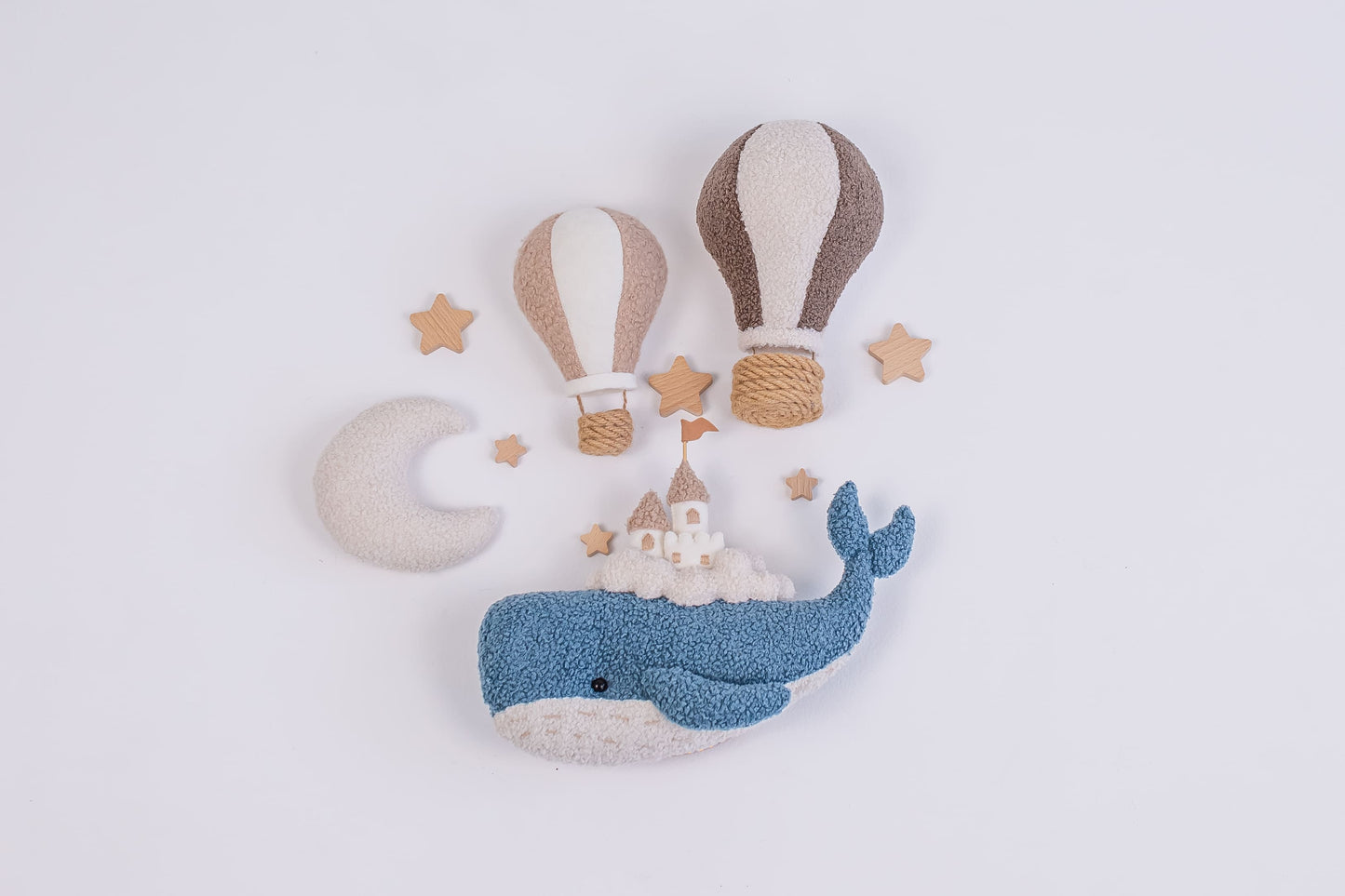 Whale Nursery Wall Decor Set with Lighted Whale and Hot Air Balloons