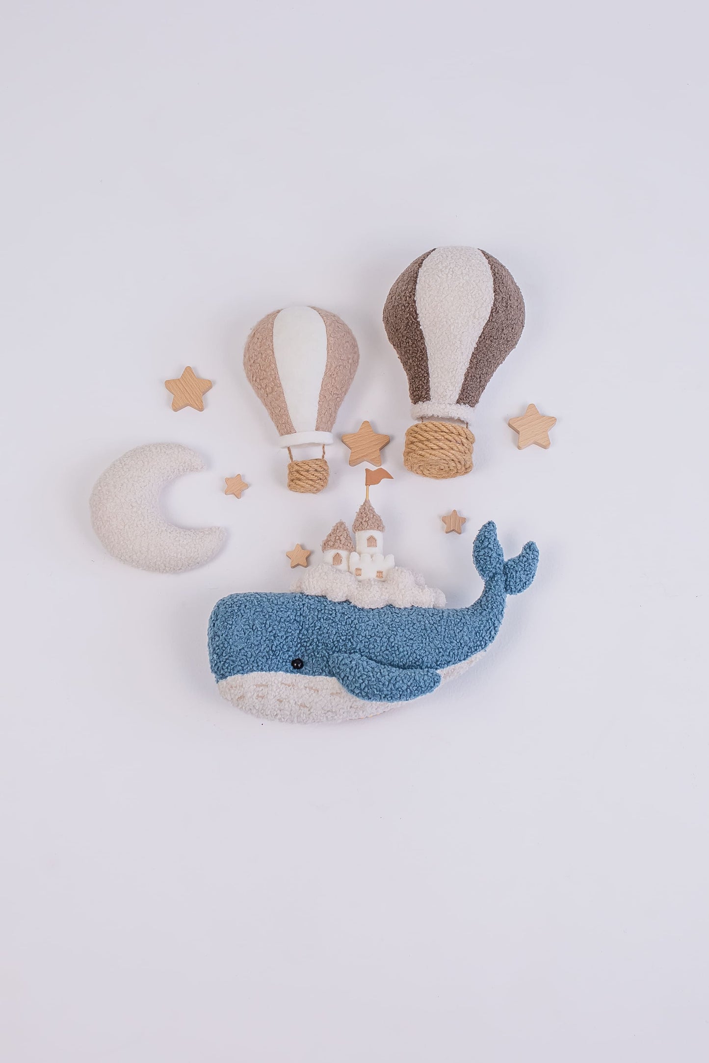 Whale Nursery Wall Decor Set with Lighted Whale and Hot Air Balloons