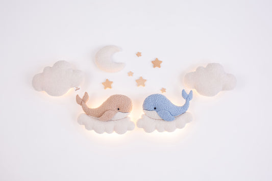 Whale Night Lights with Clouds, Moon and Stars