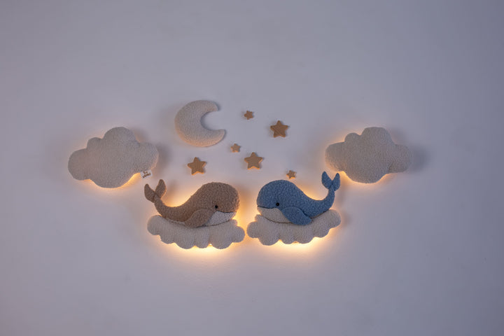 Whale Night Lights with Clouds, Moon and Stars