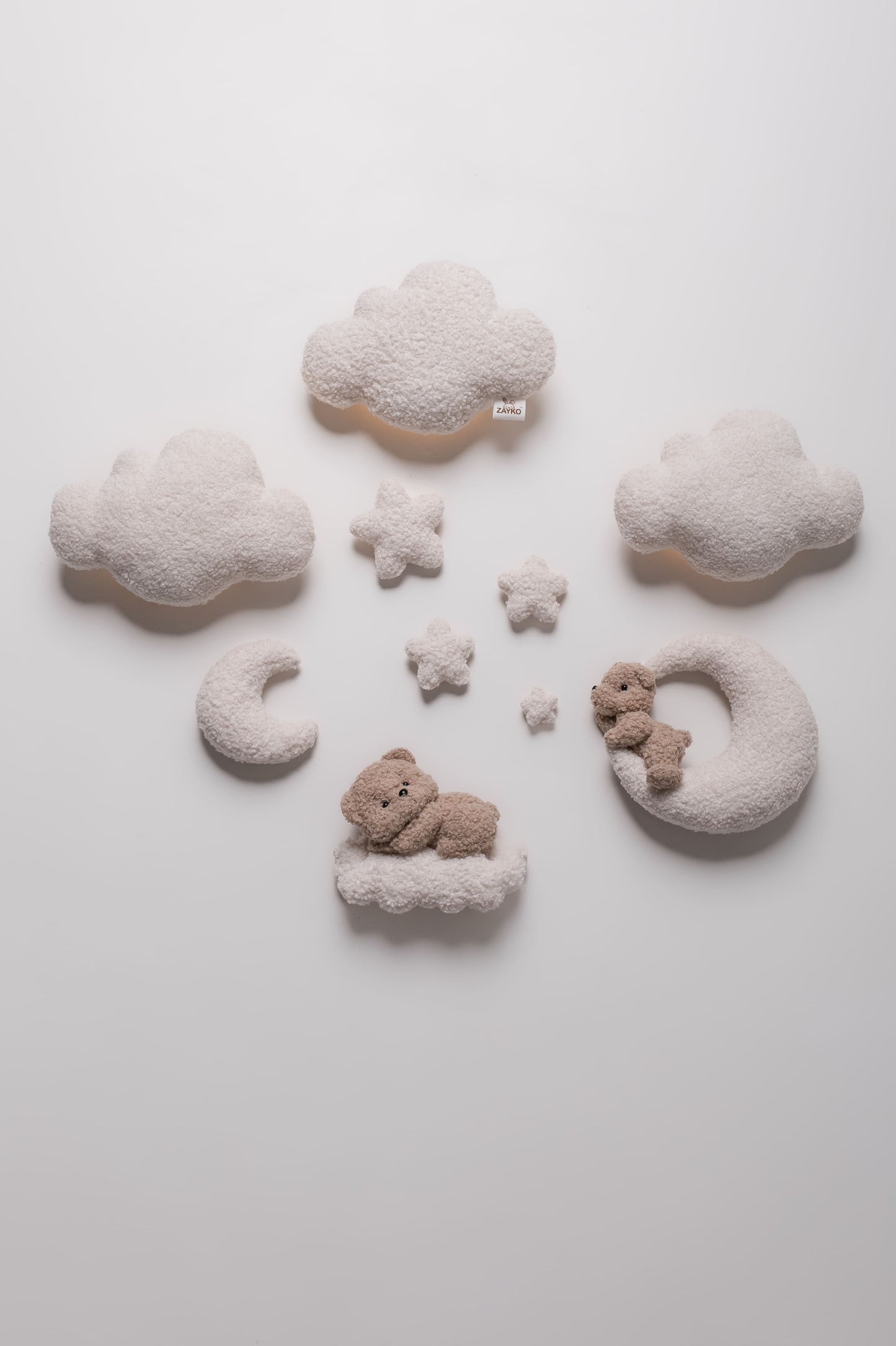 Bouclé Bear & Cloud Nursery Wall Lights – 5 Lights LED Set