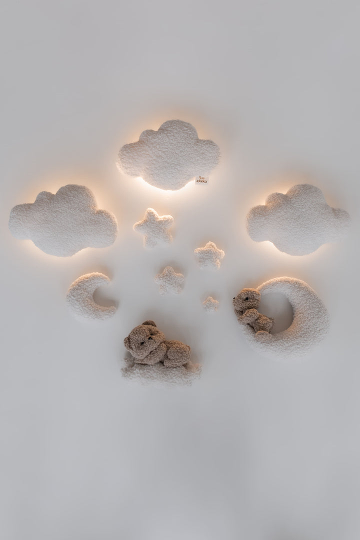 Bouclé Cloud Nursery Wall Lights – 3 Clouds LED Set