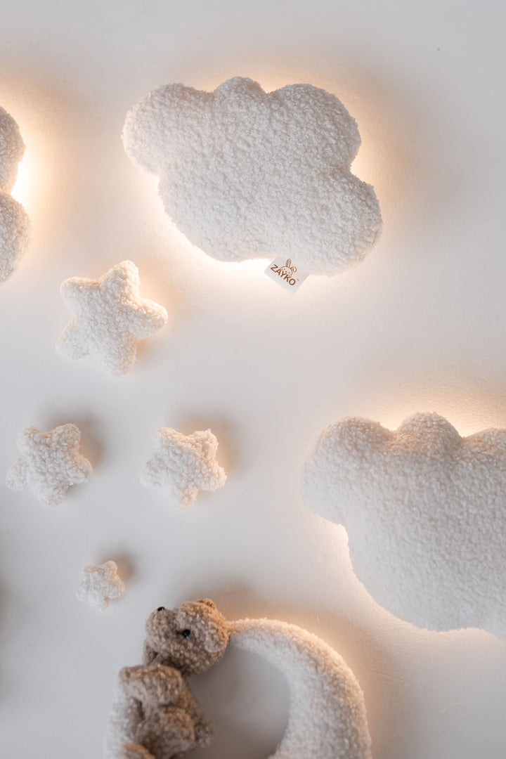 Bouclé Cloud Nursery Wall Lights – 3 Clouds LED Set