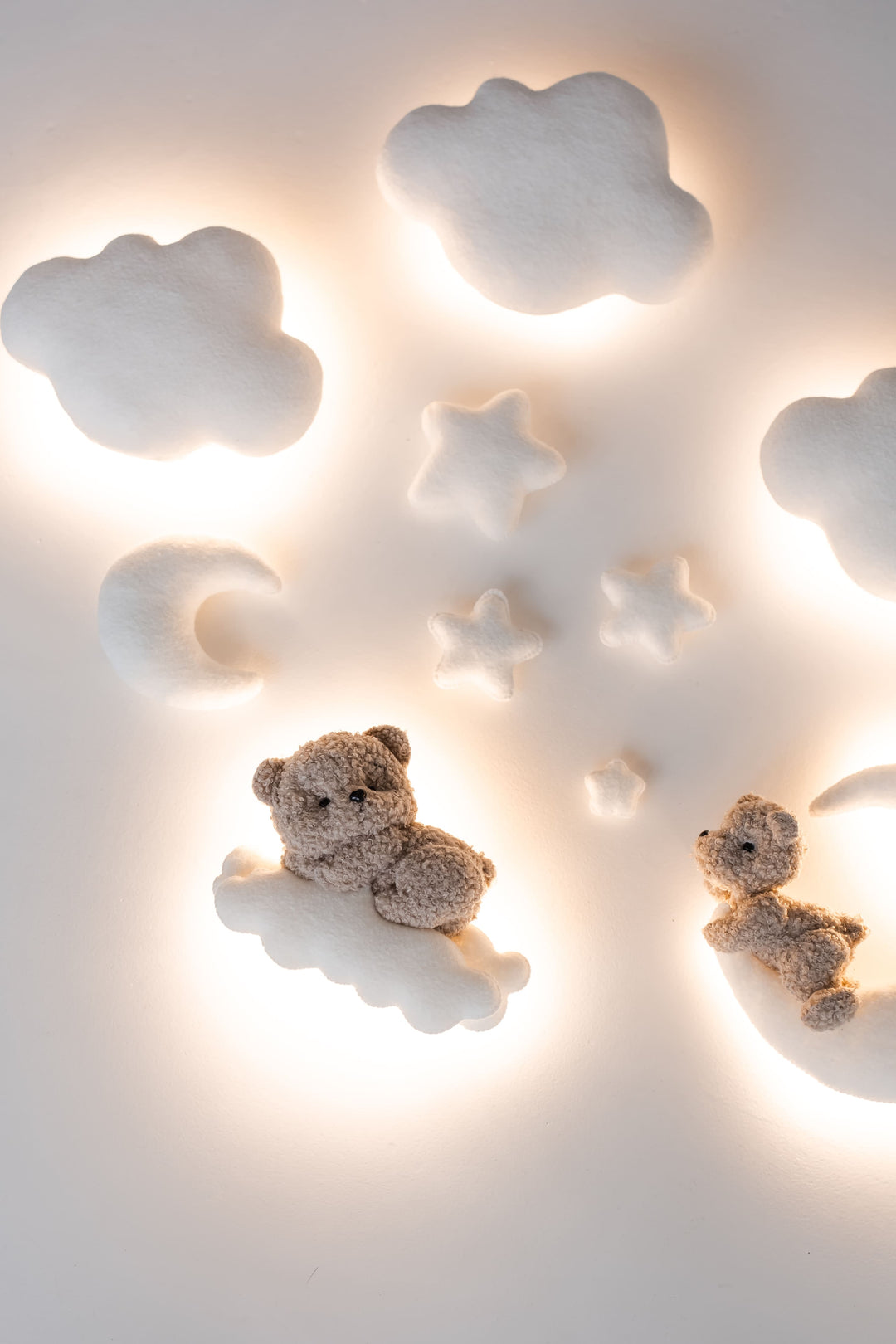 Bouclé Bear &amp; Cloud Nursery Wall Lights – 5 Lights LED Set