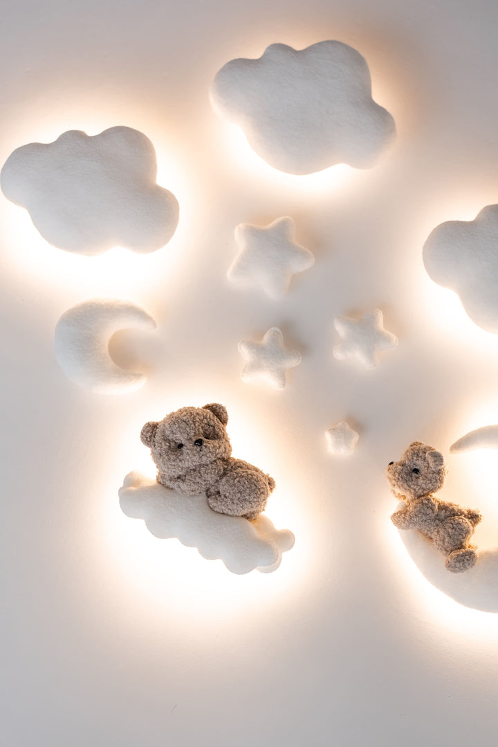 Bouclé Bear &amp; Cloud Nursery Wall Lights – 5 Lights LED Set