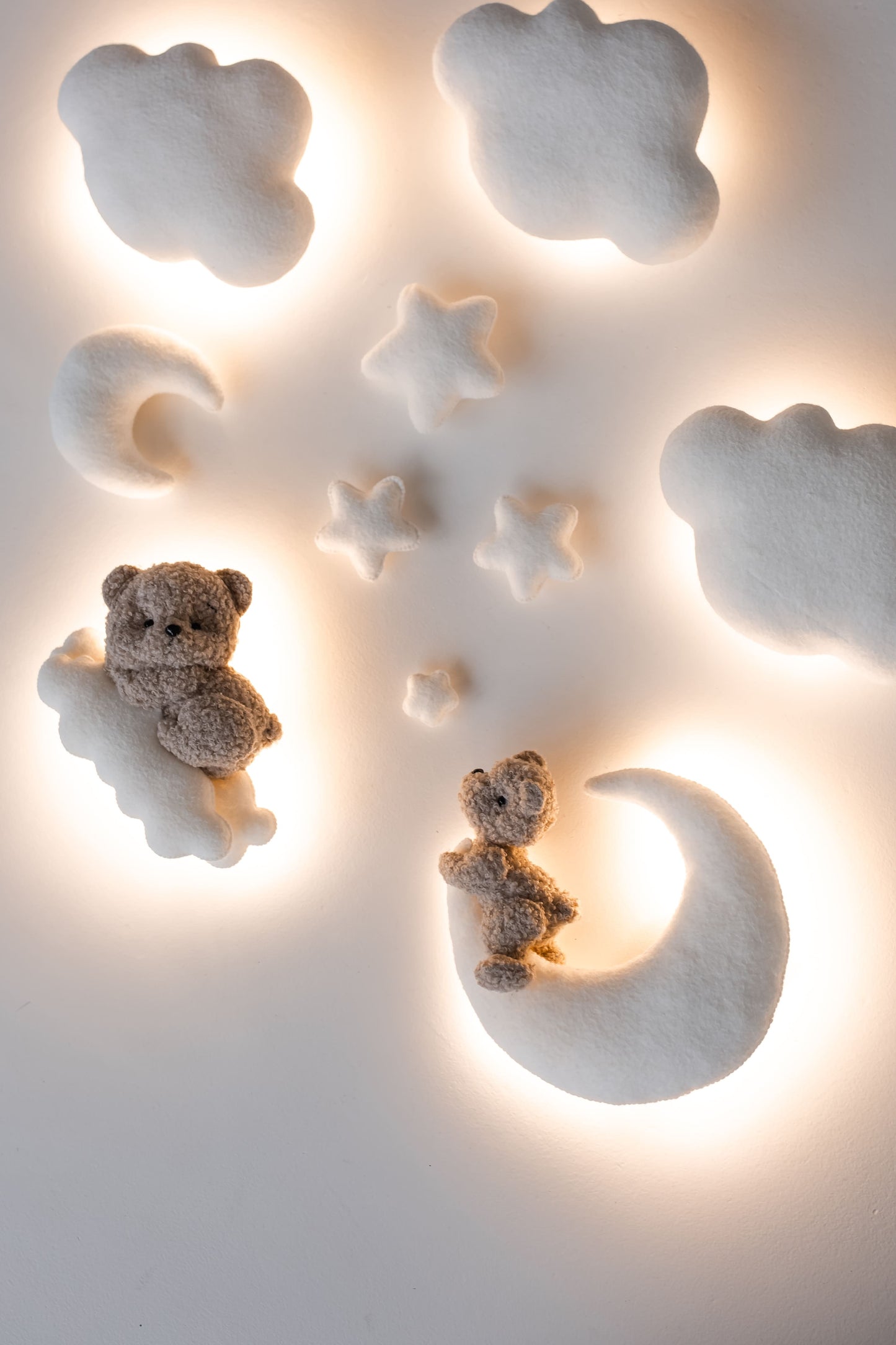 Bouclé Bear & Cloud Nursery Wall Lights – 5 Lights LED Set