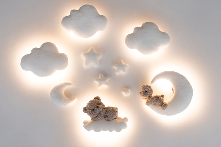 Bouclé Bear &amp; Cloud Nursery Wall Lights – 5 Lights LED Set