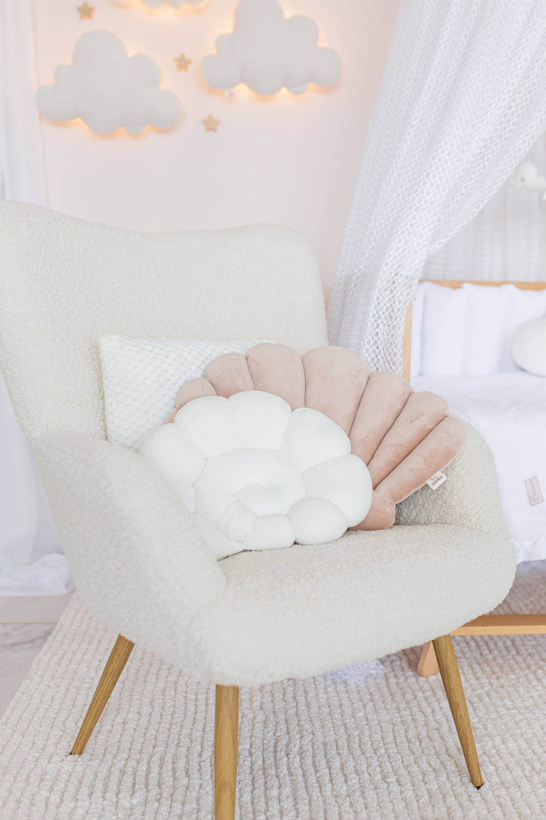 Seashell Nursery Pillow, Shell Cushion for Kids Room