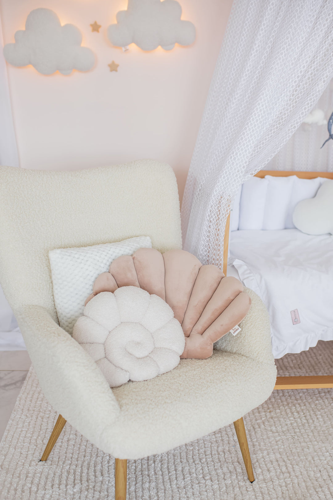 Seashell Nursery Pillow, Shell Cushion for Kids Room