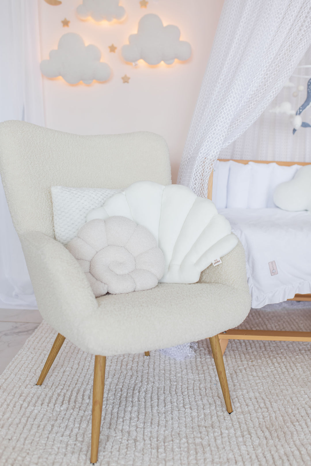 Seashell Nursery Pillow, Shell Cushion for Kids Room