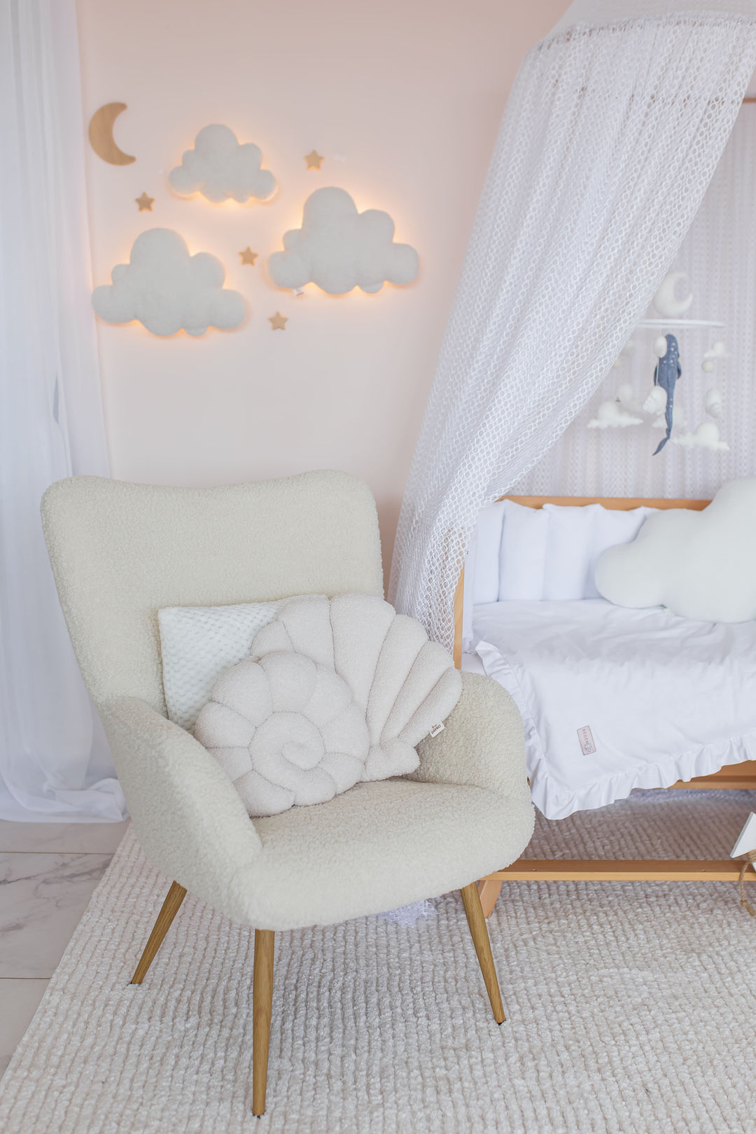 Seashell Nursery Pillow, Shell Cushion for Kids Room