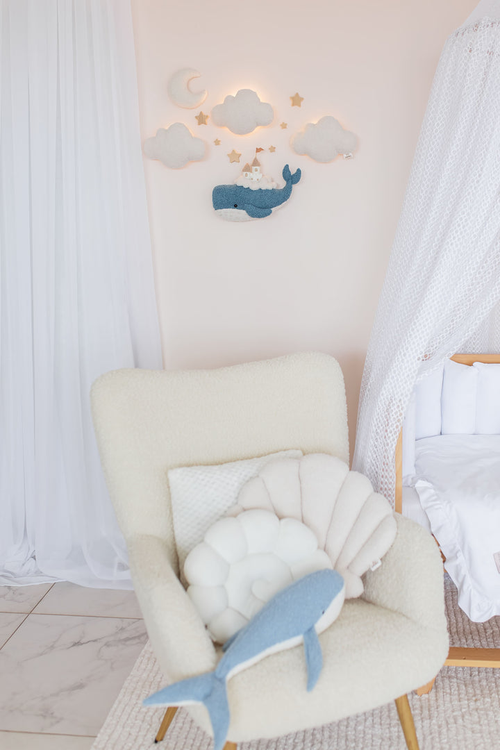 Whale Nursery Wall Light Set with Clouds, Moon and Stars