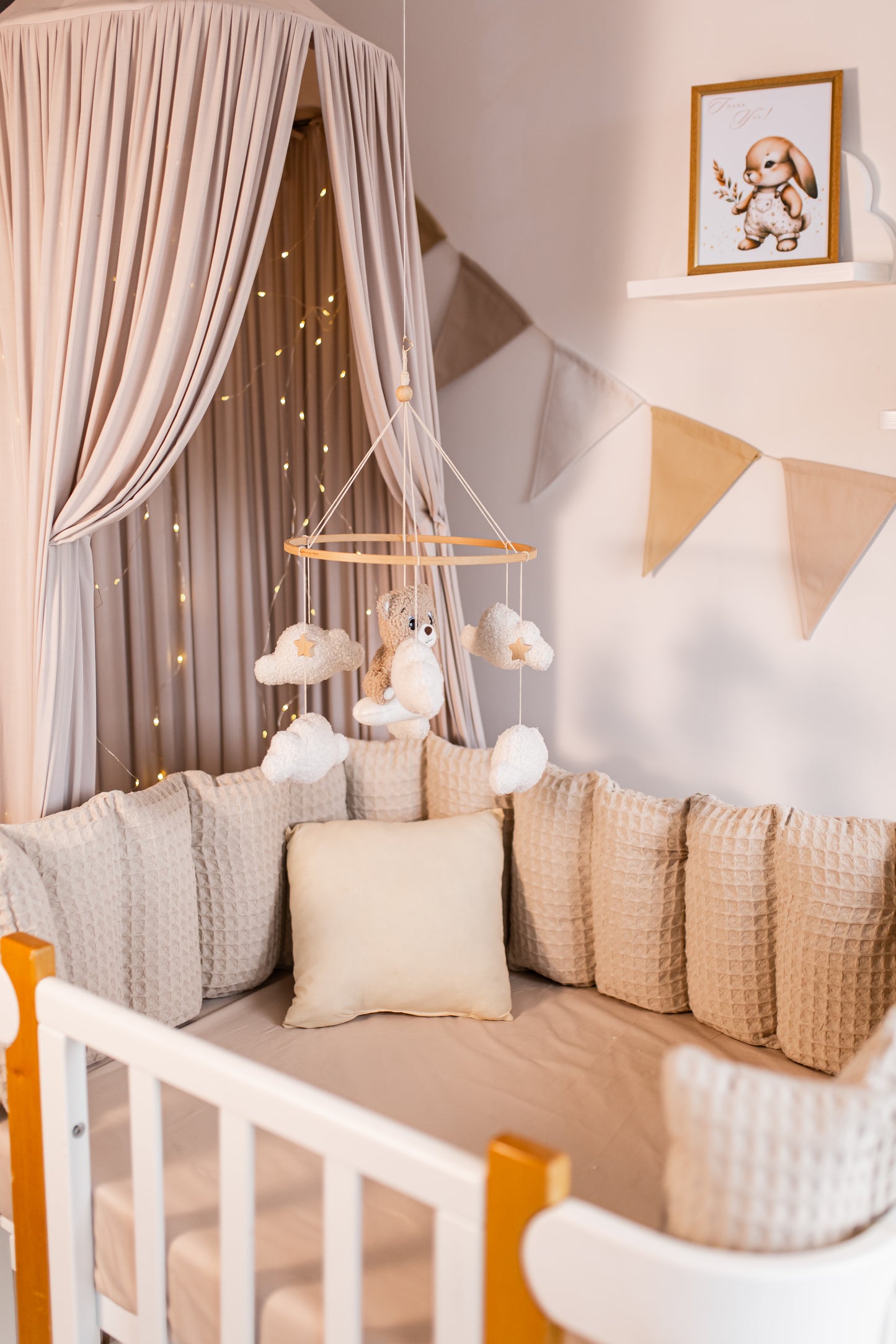 Cute Bear baby mobile boucle stars clouds nursery decor