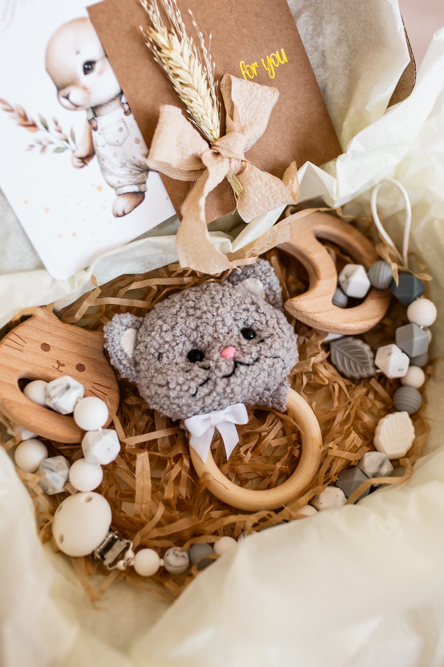 Boucle kitten baby rattle toy — ecofriendly newborn gift