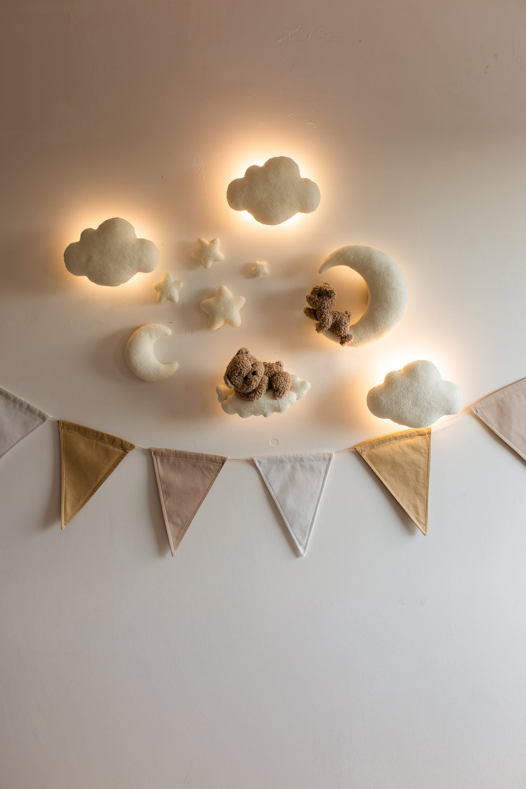 Bouclé Bear &amp; Cloud Nursery Wall Lights – 5 Lights LED Set