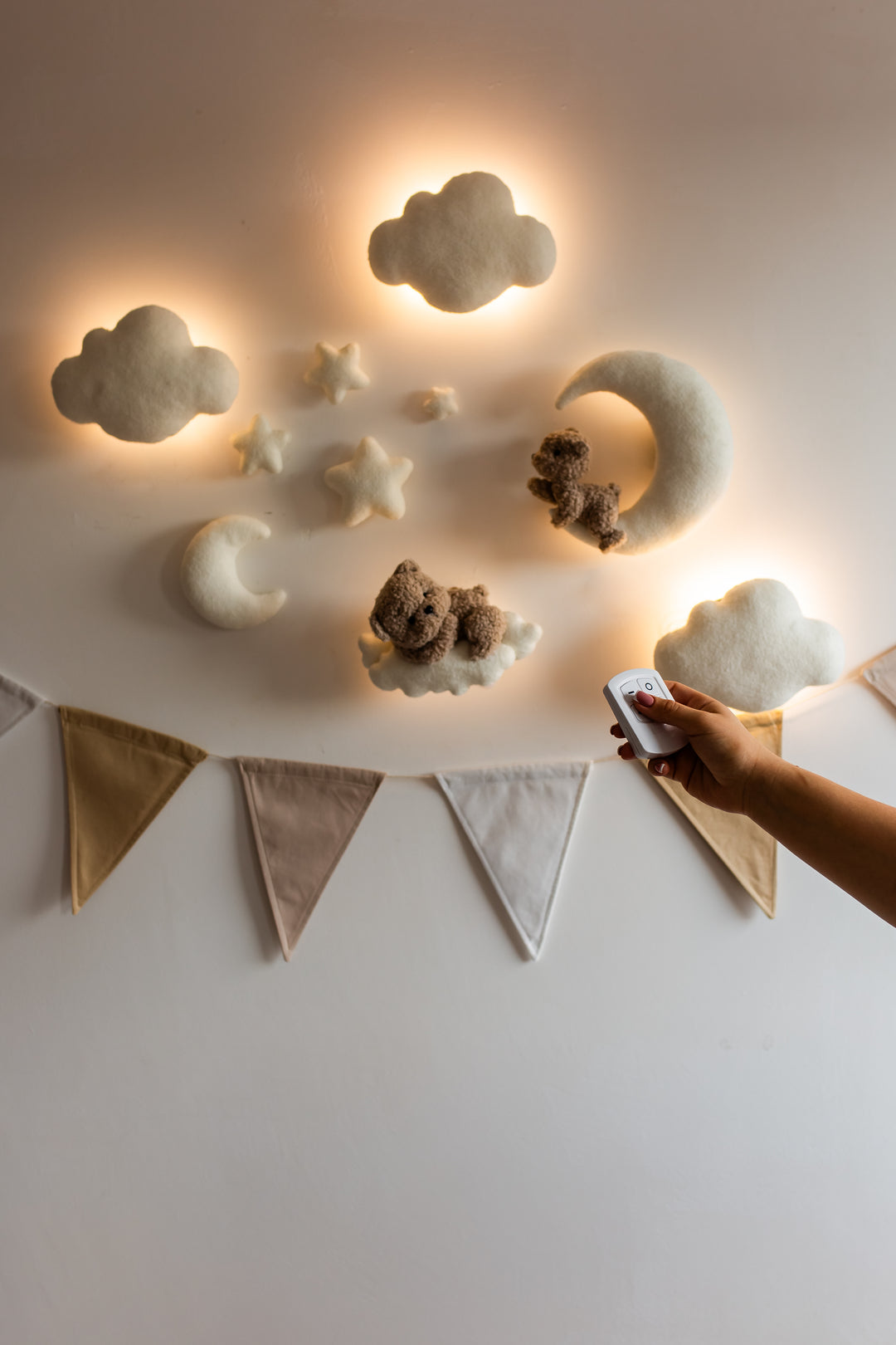 Bouclé Bear &amp; Cloud Nursery Wall Lights – 5 Lights LED Set