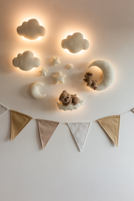 Bouclé Bear & Cloud Nursery Wall Lights – 5 Lights LED Set