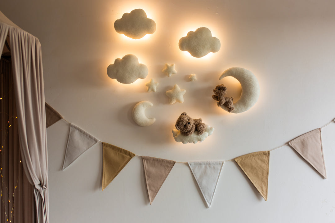Bouclé Bear &amp; Cloud Nursery Wall Lights – 5 Lights LED Set