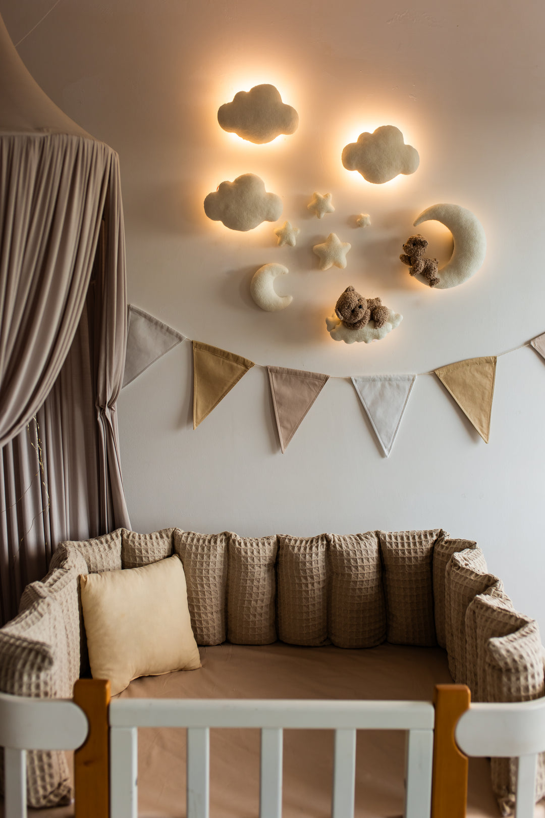 Bouclé Bear &amp; Cloud Nursery Wall Lights – 5 Lights LED Set