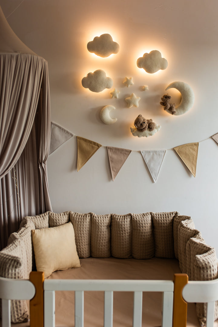 Bouclé Bear &amp; Cloud Nursery Wall Lights – 5 Lights LED Set