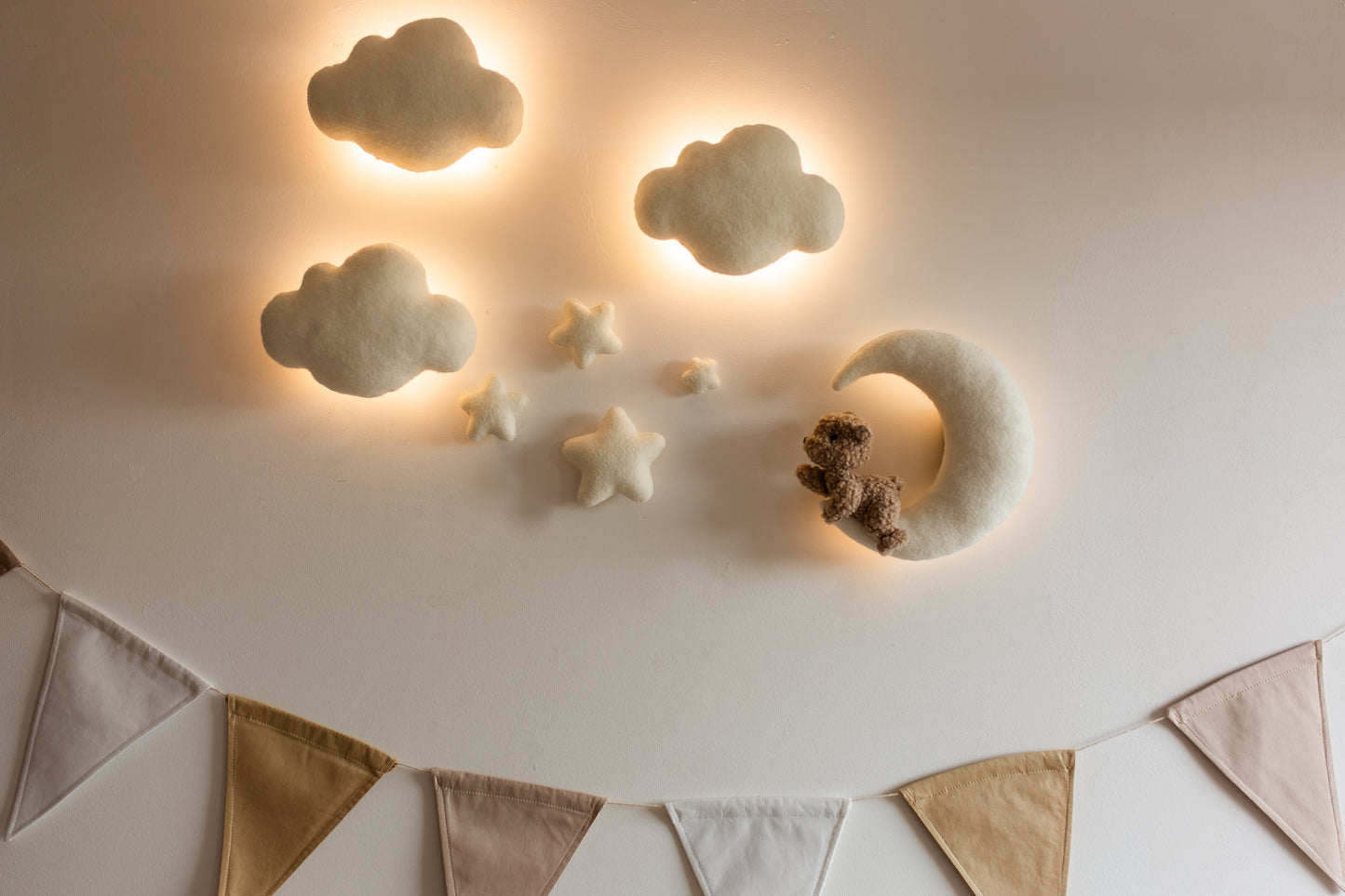 Настінний м'який набір світла ведмідь хмари місяць декор для дитячої кімнати 