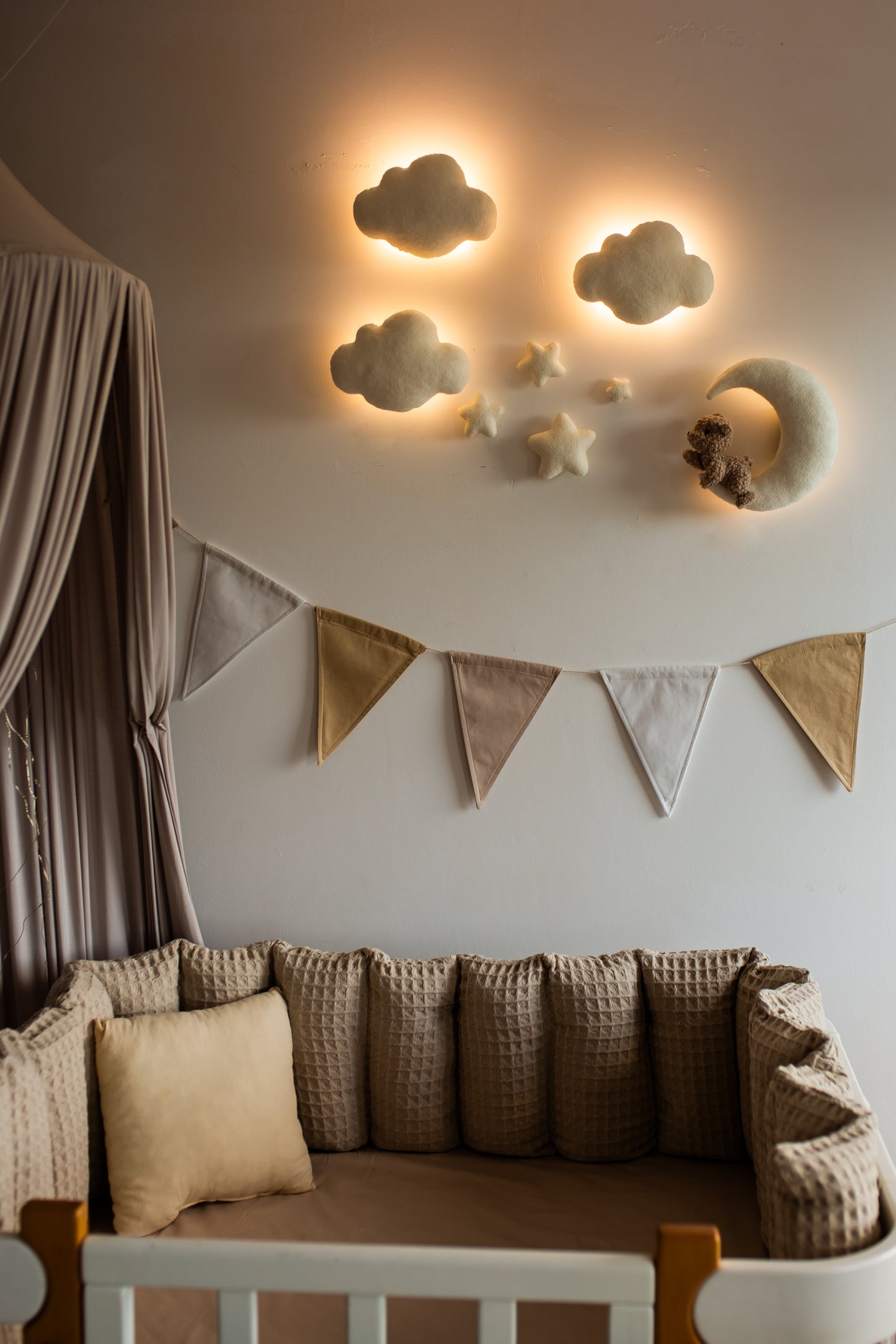 Настінний м'який набір світла ведмідь хмари місяць декор для дитячої кімнати 