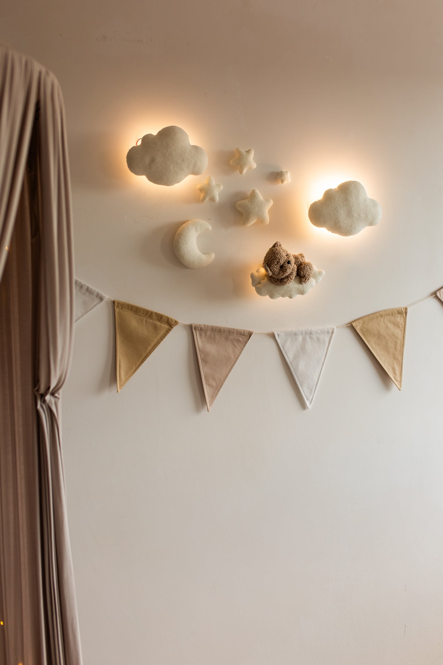 Настінний м'який набір світла ведмідь хмари місяць декор для дитячої кімнати 