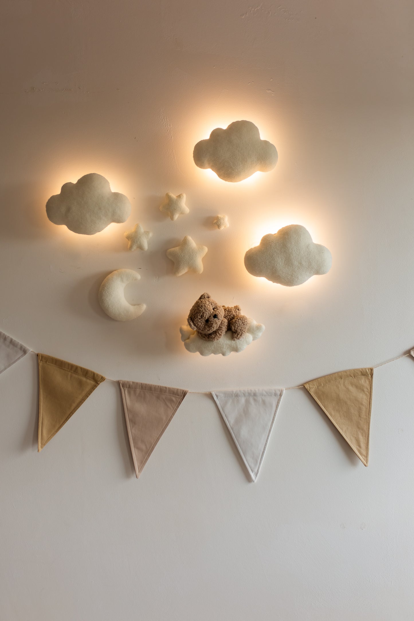 Настінний м'який набір світла ведмідь хмари місяць декор для дитячої кімнати 