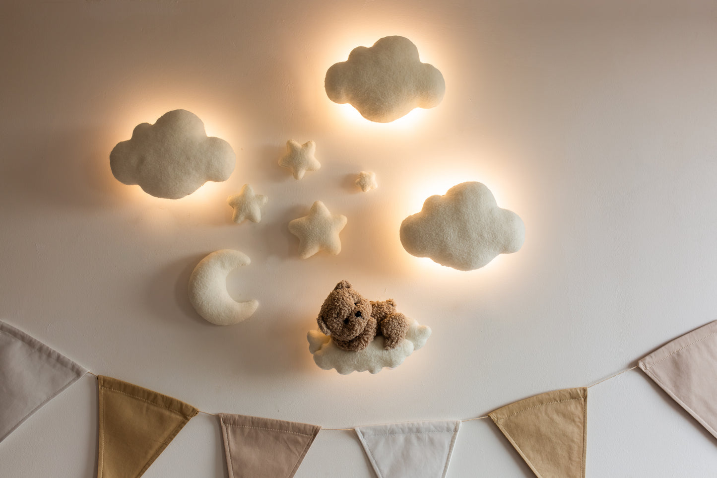 Настінний м'який набір світла ведмідь хмари місяць декор для дитячої кімнати 