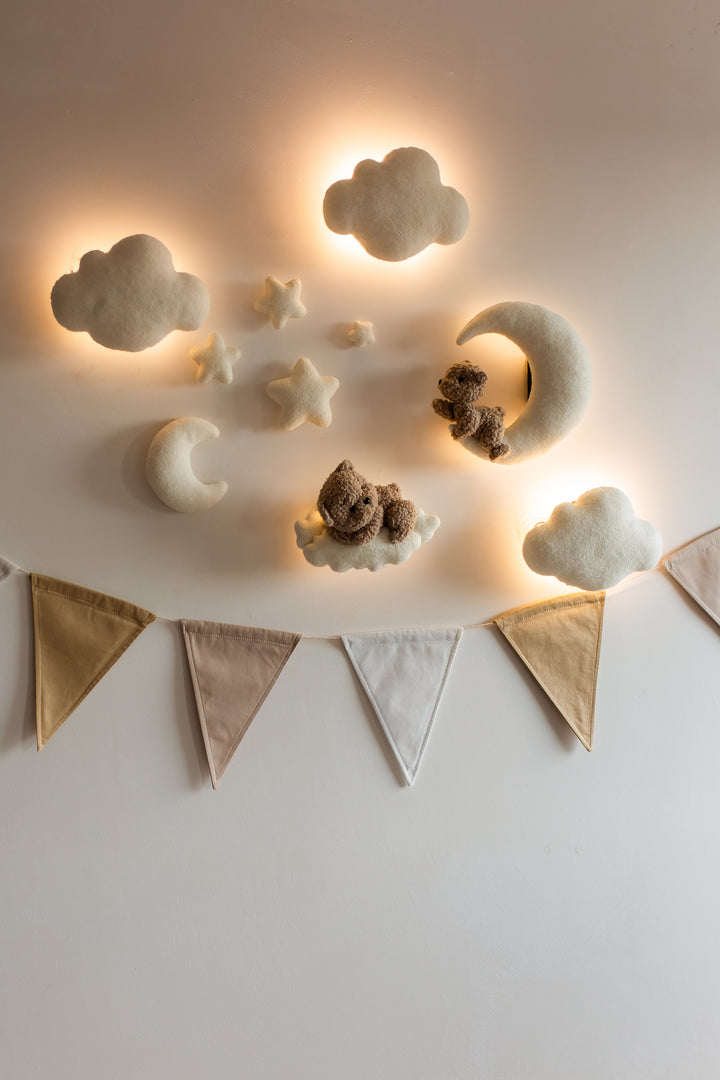 Bouclé Bear &amp; Cloud Nursery Wall Lights – 5 Lights LED Set