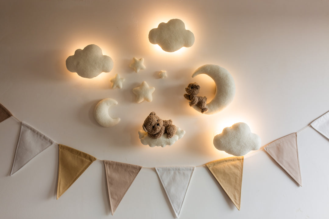 Bouclé Bear &amp; Cloud Nursery Wall Lights – 5 Lights LED Set