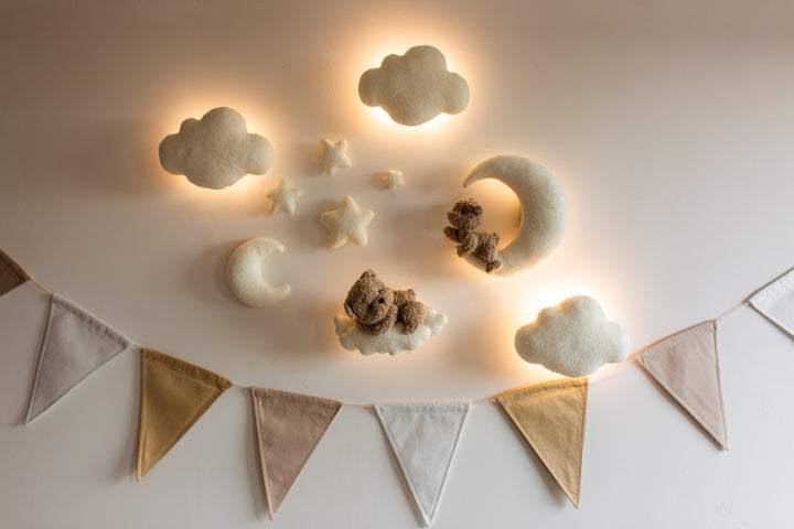 Bouclé Bear &amp; Cloud Nursery Wall Lights – 5 Lights LED Set