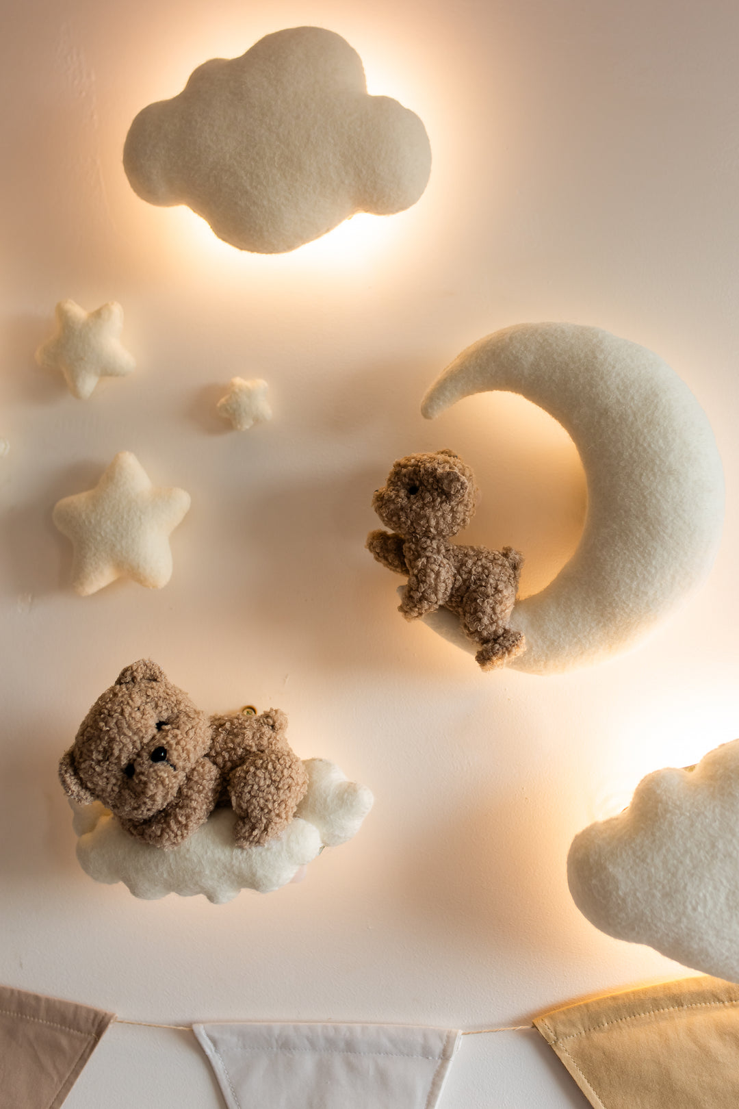 Bouclé Bear &amp; Cloud Nursery Wall Lights – 5 Lights LED Set
