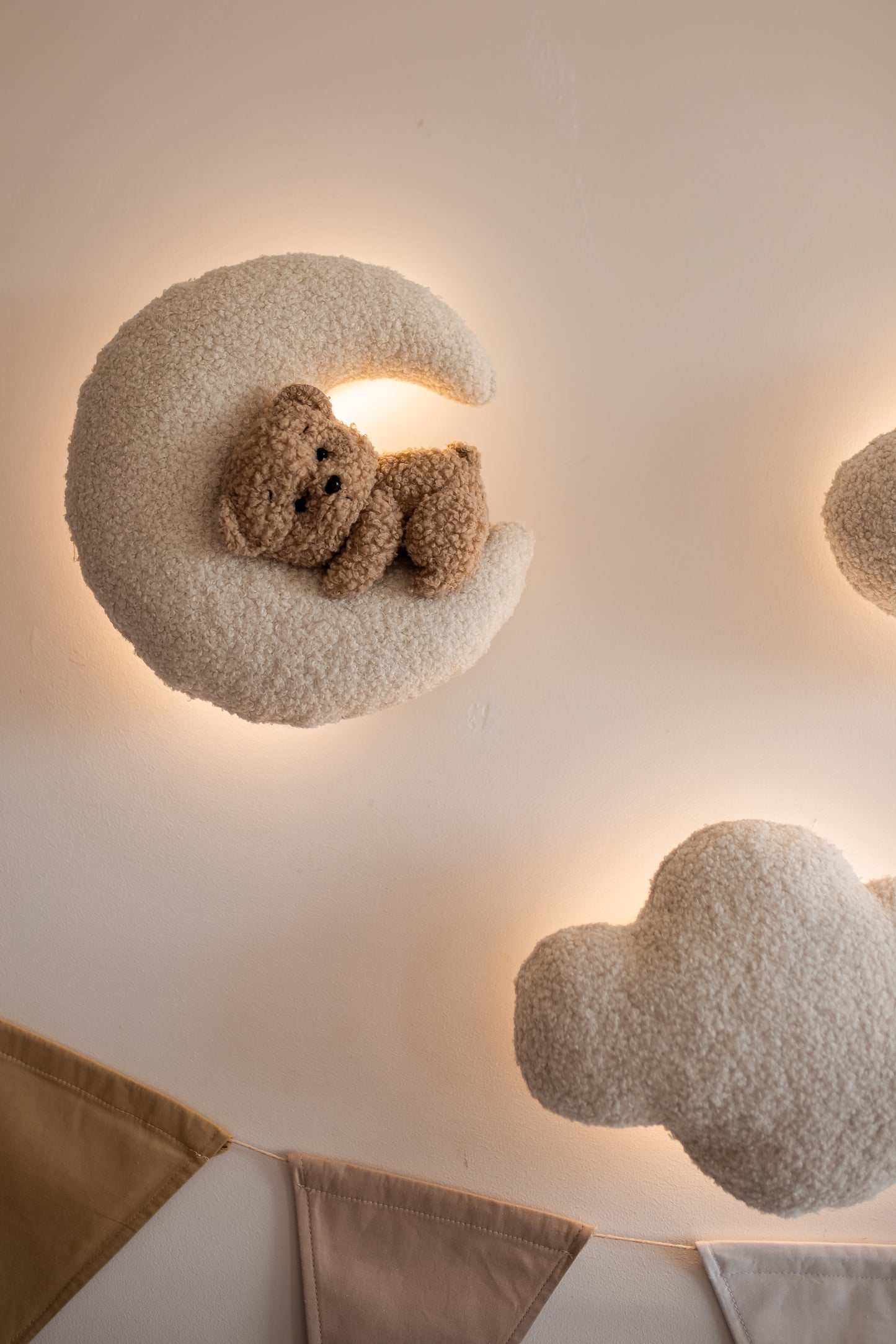 Handmade wall-mounted boucle night light with LED illumination for nursery
