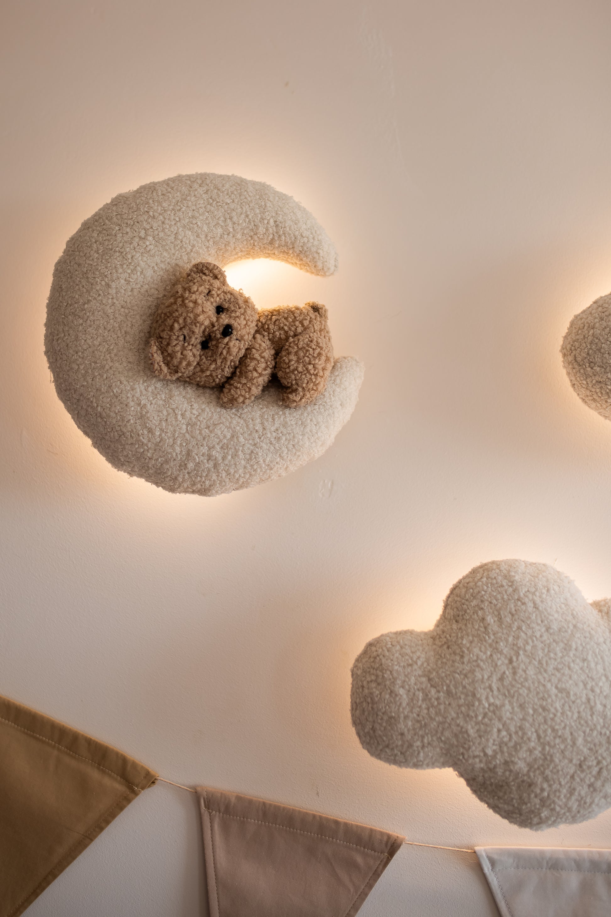 Handmade wall-mounted boucle night light with LED illumination for nursery