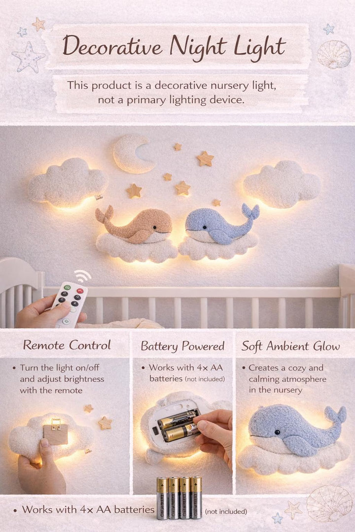 Whale Nursery Wall Light Set, Ocean Nursery Decor