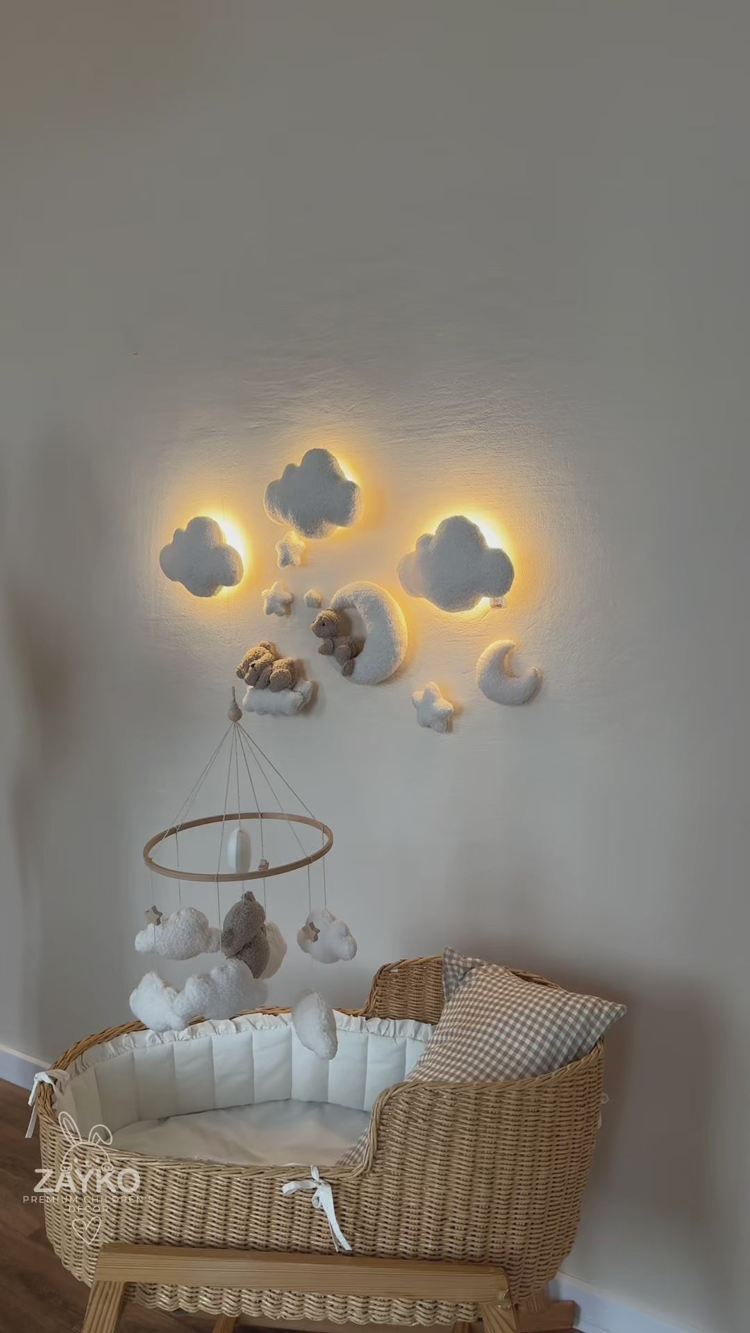 Bouclé Cloud Nursery Wall Lights – 3 Clouds LED Set