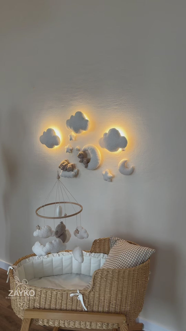 Bouclé Cloud Nursery Wall Lights – 3 Clouds LED Set